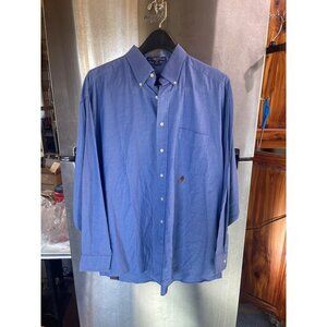 Tommy Hilfiger Mens Blue Button-Down Shirt Size 17 34/35 100% Cotton Embroidered